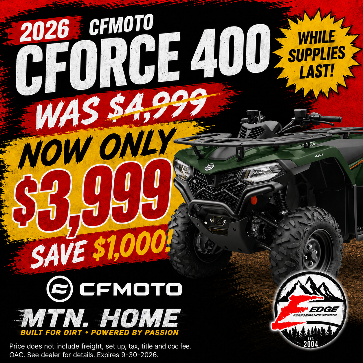 2026 CFMOTO CFORCE 400 - Now $3,999 - Edge Performance Sports Mountain Home